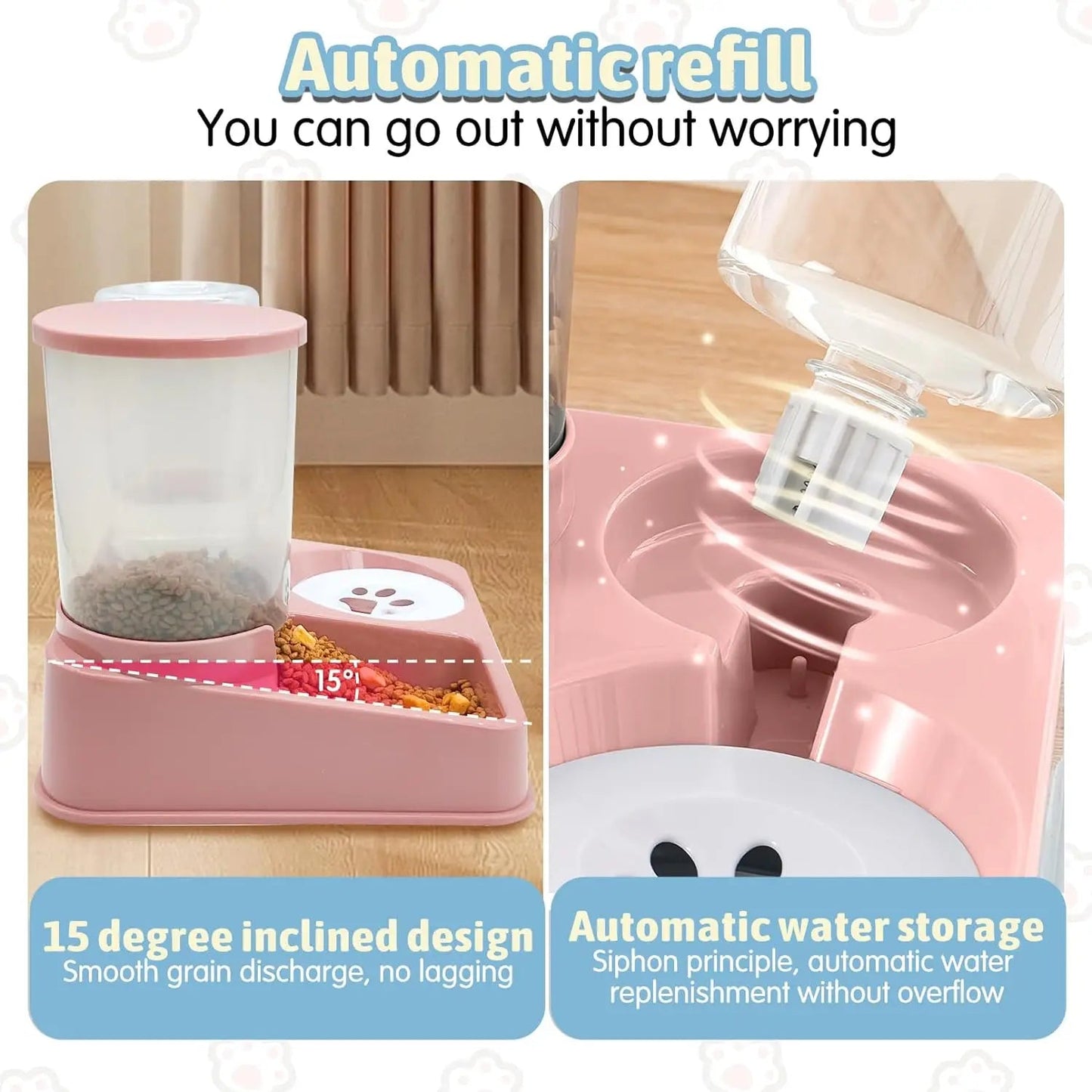 2-in-1 Tilted Automatic Cat Feeder Set Feeders & Fountains automatic cat feeder gravity feeder pet food water dispenser PetLiveliest