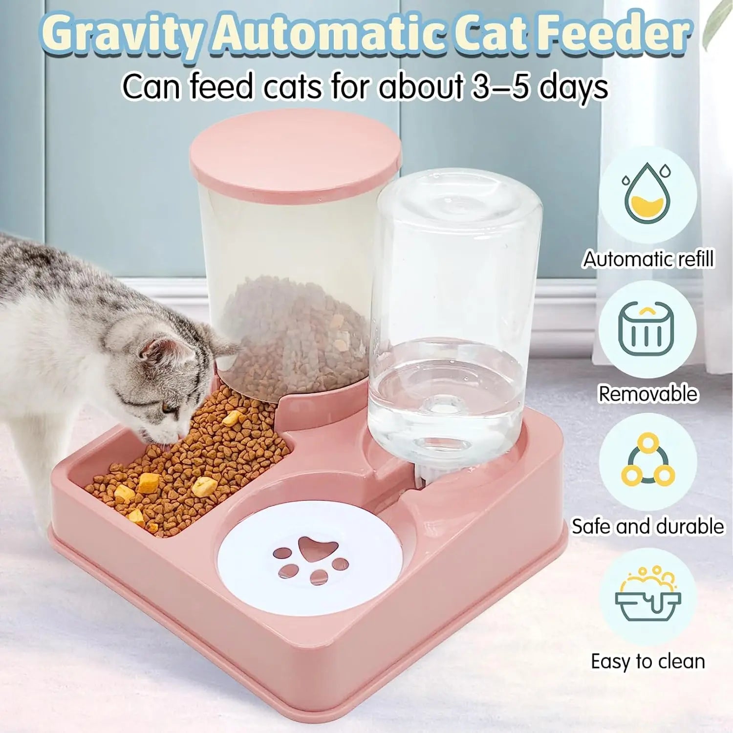 2 - in - 1 Tilted Automatic Cat Feeder Set - PetLiveliest - PetLiveliest - automatic - cat feeder - gravity feeder