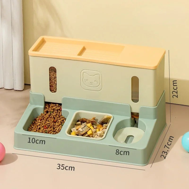 3-in-1 Automatic Pet Feeder & Water Bowl Green Feeders & Fountains 双碗 喂食器 喝水盆 宠物用品 自动喂食器 PetLiveliest