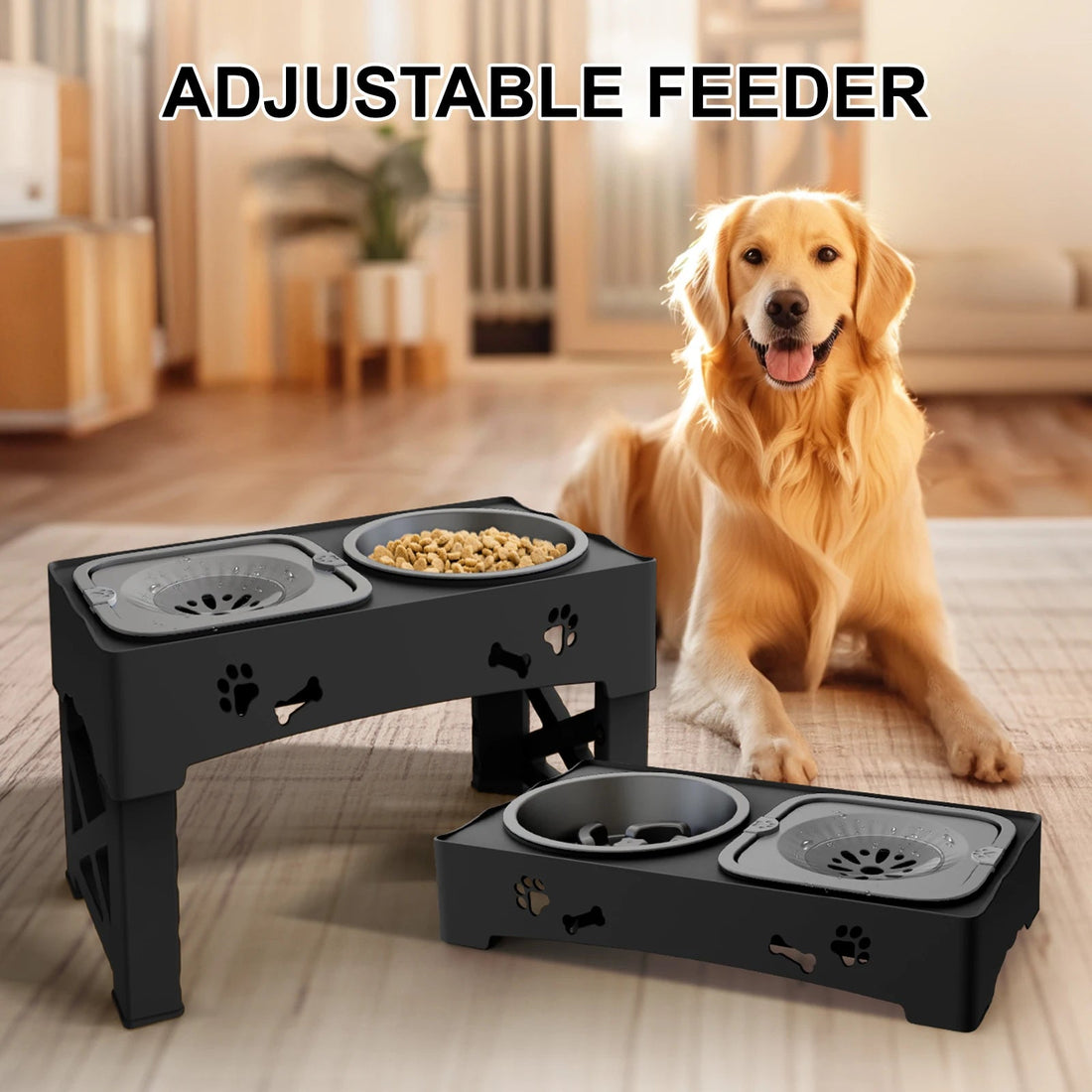 3 - in - 1 Pet Feeder - Adjustable Height, Double Bowls - PetLiveliest - PetLiveliest