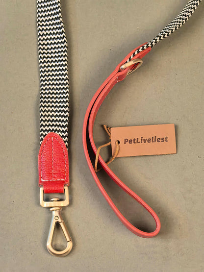 GRATIA LEASH - MAROON Leather Leash Collar&Leash Harness&Leash Houndstooth Leash PetLiveliest