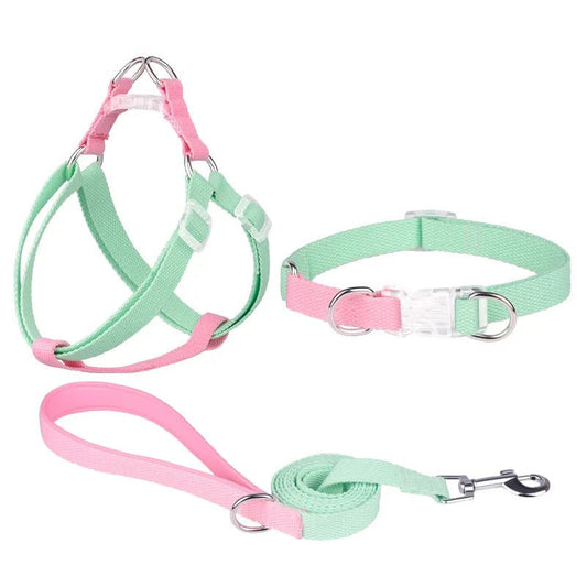 Adjustable Nylon Dog Harness Set 3Pcs Set B Harness, Collar, & Leash Set Adjustable Dog Harness Leash Collar Set Nylon Small Medium Large Dogs PetLiveliest