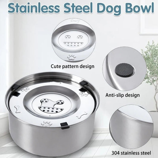 Big Capacity Stainless Steel Dog Floating Bowl, No Spill Anti-Splash Dog Water Dispenser Spill Proof Bowls & Diners 不易溢出 不溅水 不滑动 大容量 易清洁 PetLiveliest