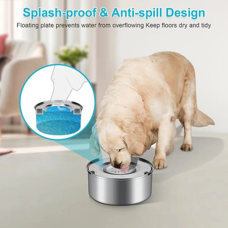 Big Capacity Stainless Steel Dog Floating Bowl, No Spill Anti-Splash Dog Water Dispenser Spill Proof Bowls & Diners 不易溢出 不溅水 不滑动 大容量 易清洁 PetLiveliest