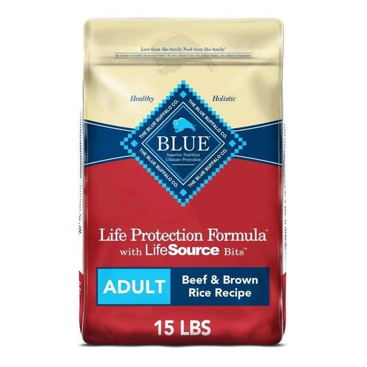 Blue Buffalo Life Protection Formula Adult Beef & Brown Rice Recipe Dry Dog Food, 15-lbs bag Dry Food Adult Dogs Beef Brown Rice Free Shipping Whole Grain Blue Buffalo