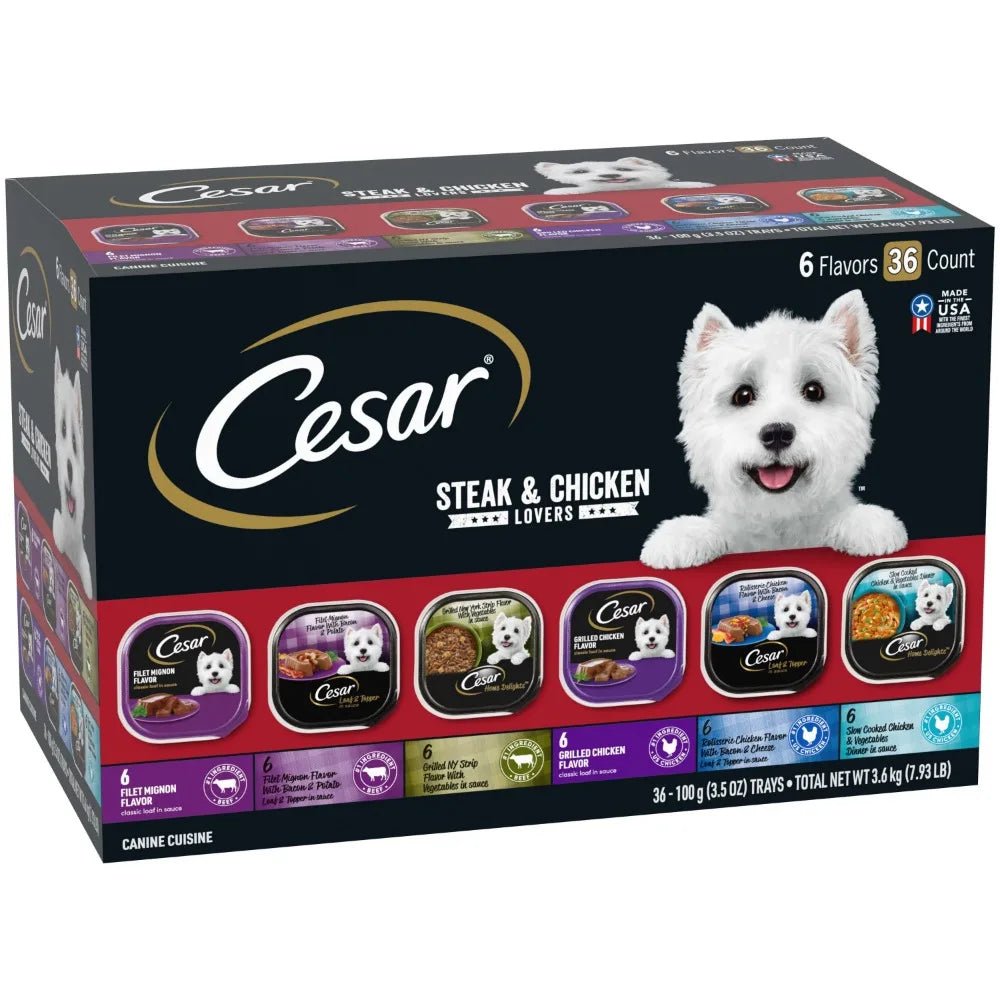 Cesar Steak & Poultry Lovers Variety Pack Small Breed Adult Wet Dog Food Trays, 3.5-oz, case of 36 Wet Food Cesar Dog Food Gourmet Real Meat Trays PetLiveliest