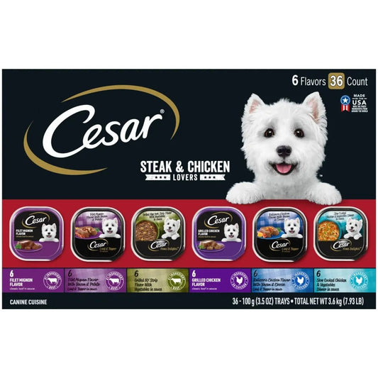 Cesar Steak & Poultry Lovers Variety Pack Small Breed Adult Wet Dog Food Trays, 3.5-oz, case of 36 Wet Food Cesar Dog Food Gourmet Real Meat Trays PetLiveliest