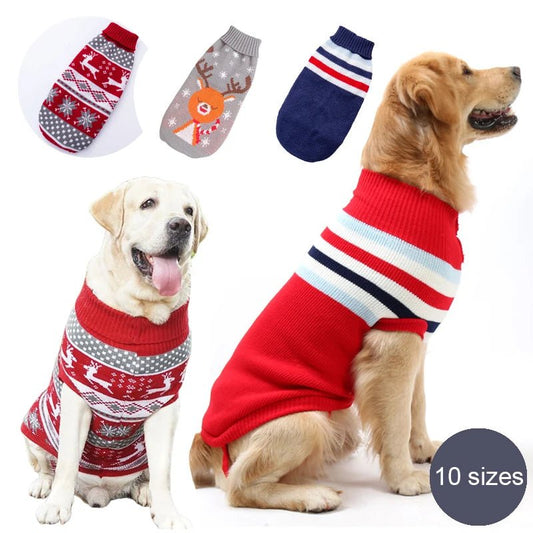 Christmas Elk Dog Stripes Sweater Sweaters 中大型狗 冬季毛衣 挪威毛衣 狗衣服 驯鹿主题 PetLiveliest