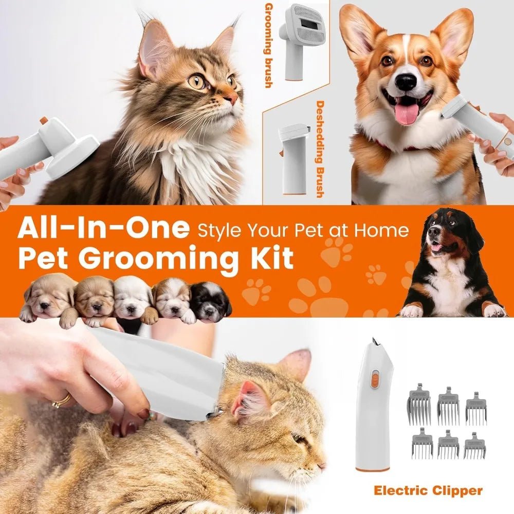 Dog Grooming Vacuum Kit with Pet Clippers Hair Removal & Lint Rollers 去毛刷 吸尘功率12000Pa 宠物理发套装 宠物美容工具 狗理发吸尘器 PetLiveliest