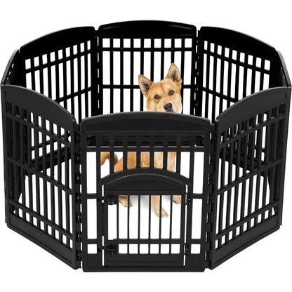 Dog Playpen, 8-Panel 34\" Pet Playpen with Door 34 H W Door 8 Panel Black Playpens 8片式围栏 可定制尺寸 塑料材质 宠物围栏 易组装 PetLiveliest