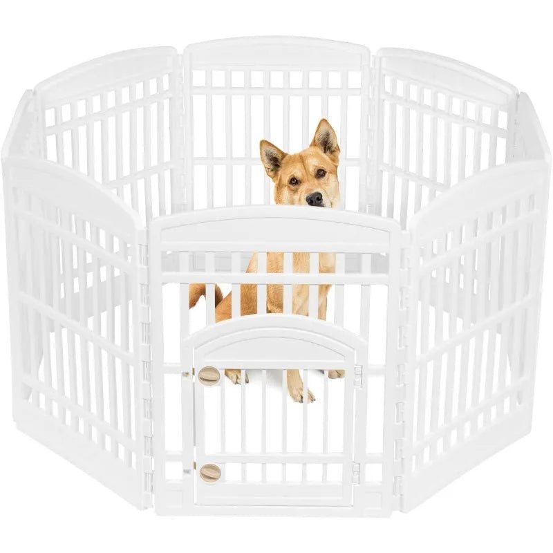 Dog Playpen, 8-Panel 34\" Pet Playpen with Door 34 H W Door 8 Panel White Playpens 8片式围栏 可定制尺寸 塑料材质 宠物围栏 易组装 PetLiveliest