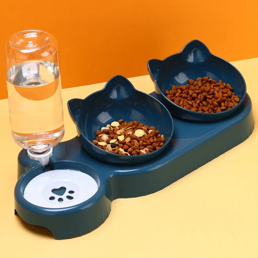 Double Bowl Pet Food & Water Dispenser S Blue Bowls Automatic Cat Bowl Double Bowl Neck Protection Pet Feeding PetLiveliest