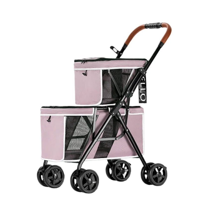 Double Pet Stroller with Double Layer Cabin One - Hand Folding - PetLiveliest - PetLiveliest - 双层设计 - 多功能 - 安全带