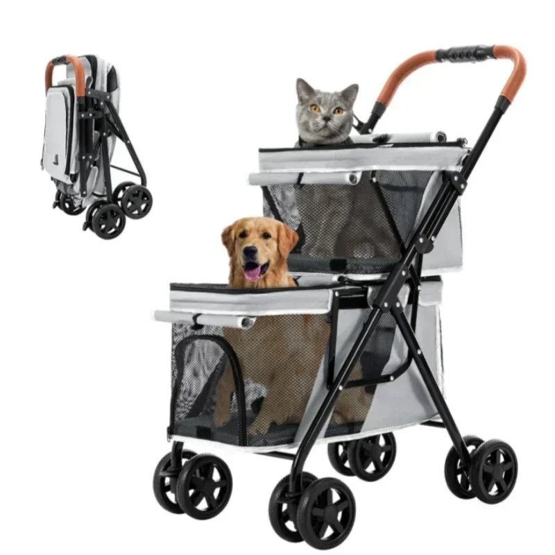 Double Pet Stroller with Double Layer Cabin One - Hand Folding - PetLiveliest - PetLiveliest - 双层设计 - 多功能 - 安全带