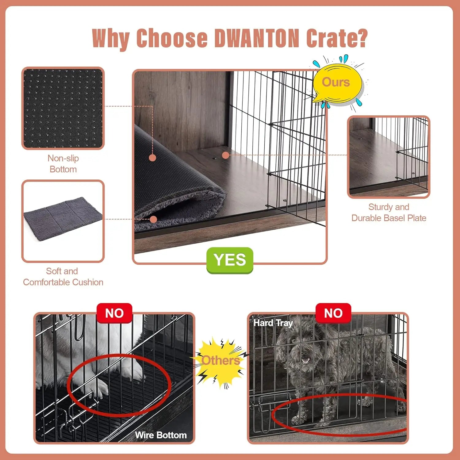 DWANTON Dog Crate Furniture with Cushion - PetLiveliest - PetLiveliest - Chew - Resistant - Dog Crate - Double Doors