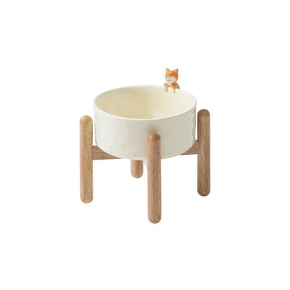 Elevated Double Bowl Pet Feeder dog high shelf Bowls 840ml ceramics bowl dogs double bowls wooden shelf PetLiveliest