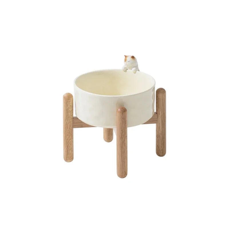 Elevated Double Bowl Pet Feeder cat high shelf Bowls 840ml ceramics bowl dogs double bowls wooden shelf PetLiveliest