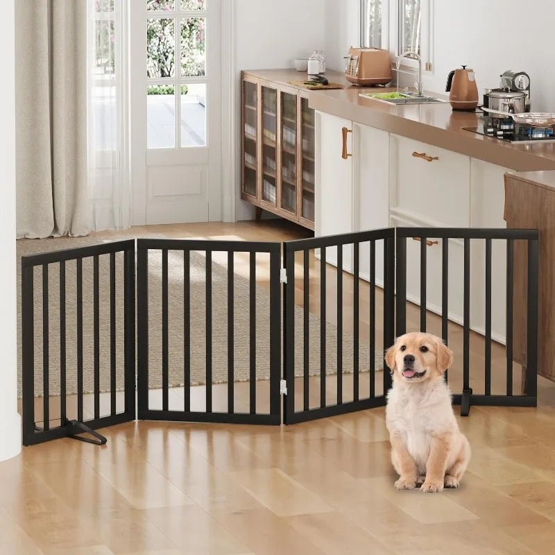 Freestanding Dog Gate Solid Wood Extra Wide - PetLiveliest - PetLiveliest - Black - Foldable - Freestanding