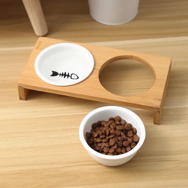 High Grade Antiskid Pet Food Water Bowl M Two bowl Bowls Antiskid Bamboo Ceramic Dishwasher Safe Elevated PetLiveliest