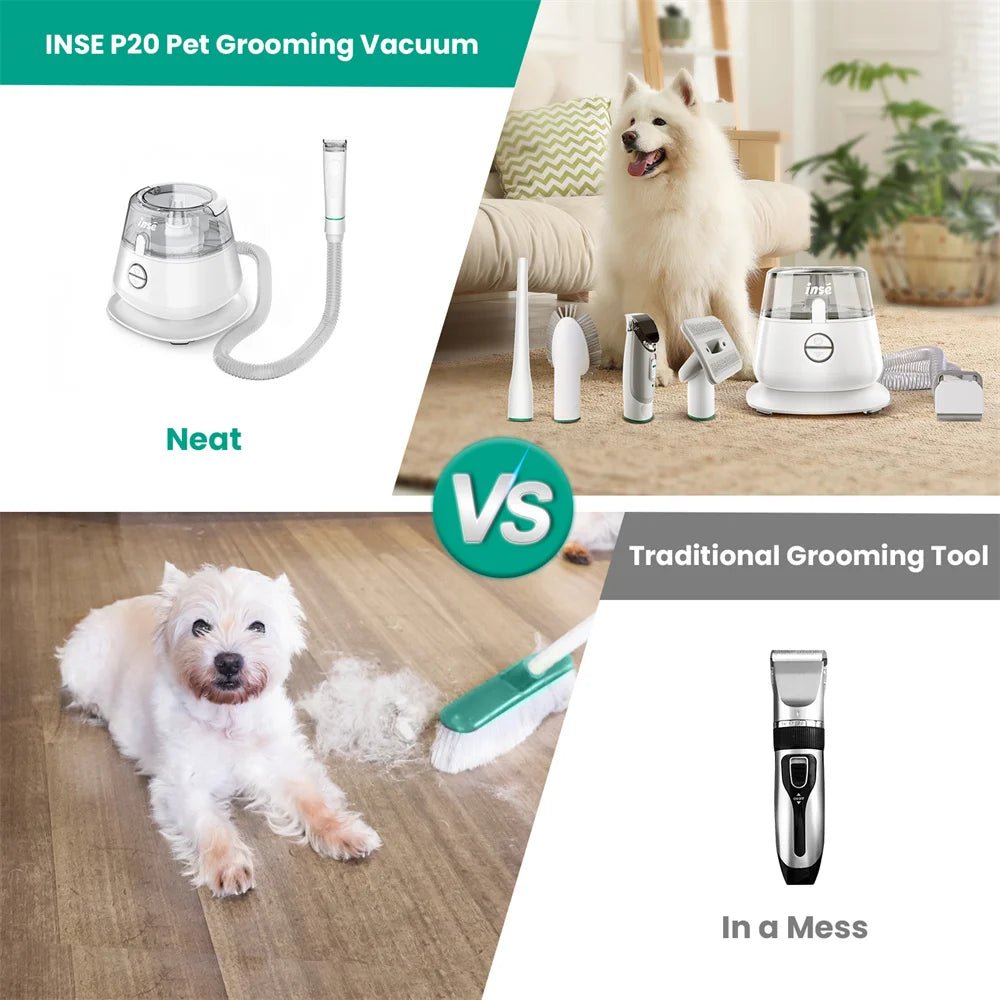 INSE P20 Pet Grooming Kit & Vacuum Suction Hair Removal & Lint Rollers Cats Dogs INSE P20 Professional Clippers Vacuum Suction PetLiveliest