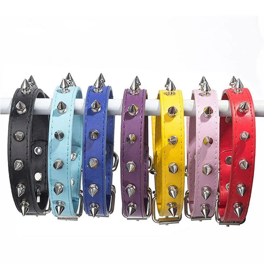 Leather Dog Cat Collar Spiked Studded Puppy Pet Necklace for Small Medium Large Dogs Cats Neck Strap Pet Products Accessories - PetLiveliest - S(neck 21 - 27cm) - Red - PetLiveliest