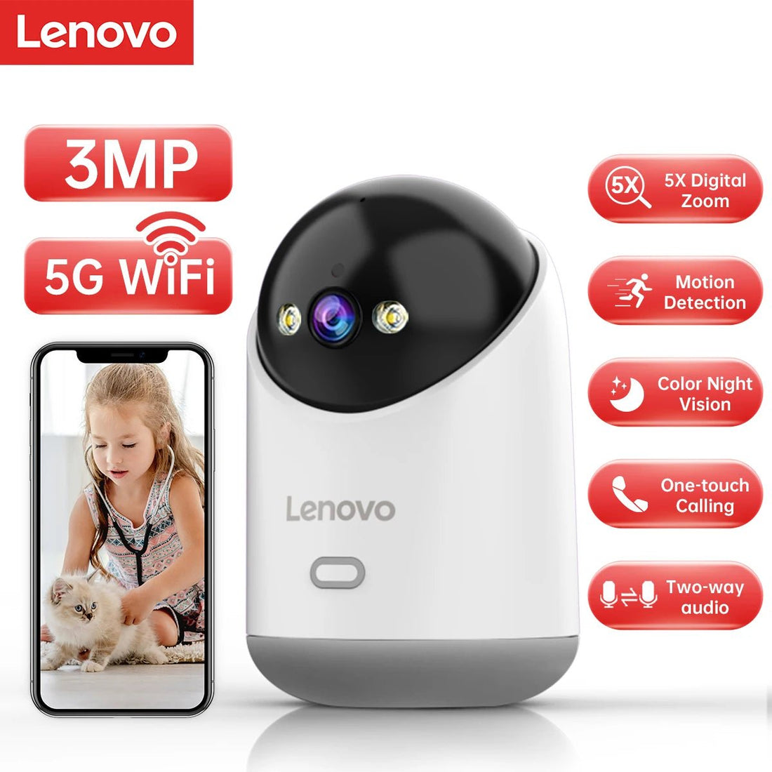 Lenovo 3MP WiFi Smart Home Camera - PetLiveliest - PetLiveliest