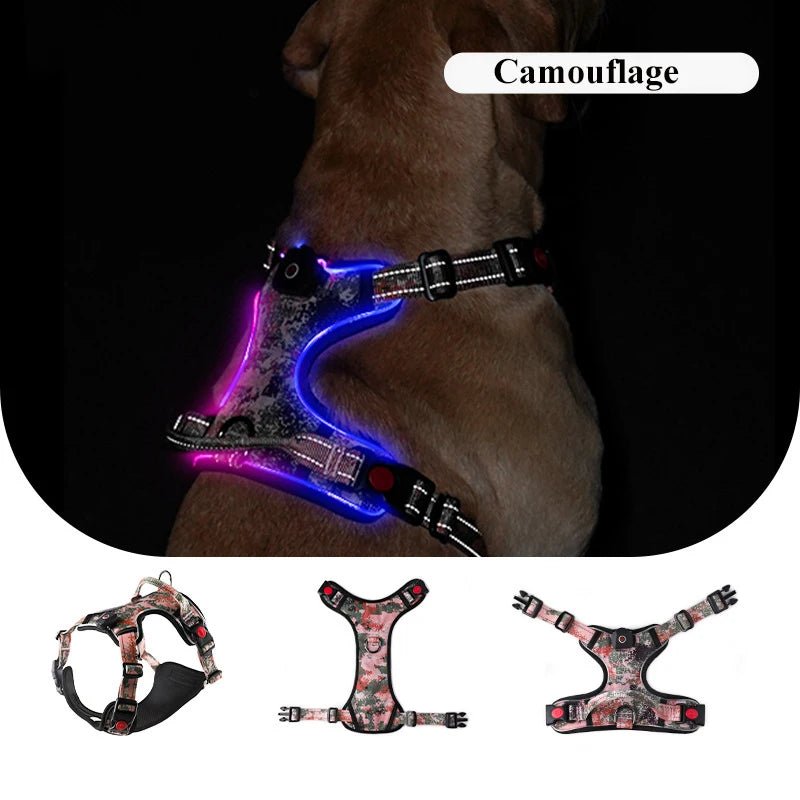 Light Up LED Dog Harness with Handle CAMOUFLAGE Harness LED 三种尺寸 反光 可充电 夜间安全 PetLiveliest