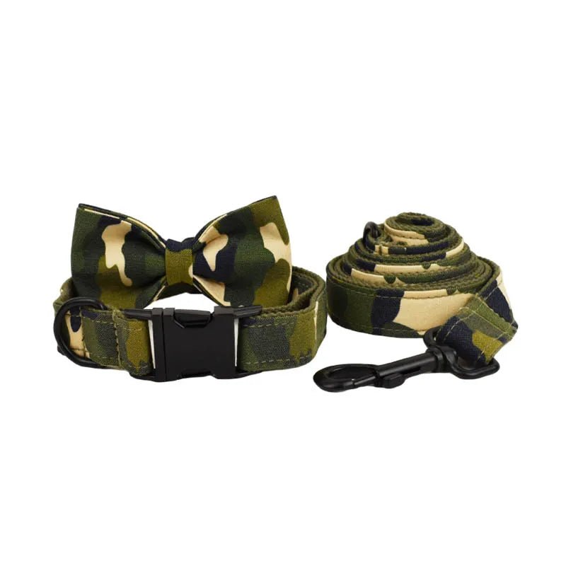 Luxury Camouflage Tactical Dog Collar Set Bow Collar Leash Set Multipack Camouflage Designer Personalized Soft Cotton Tactical PetLiveliest