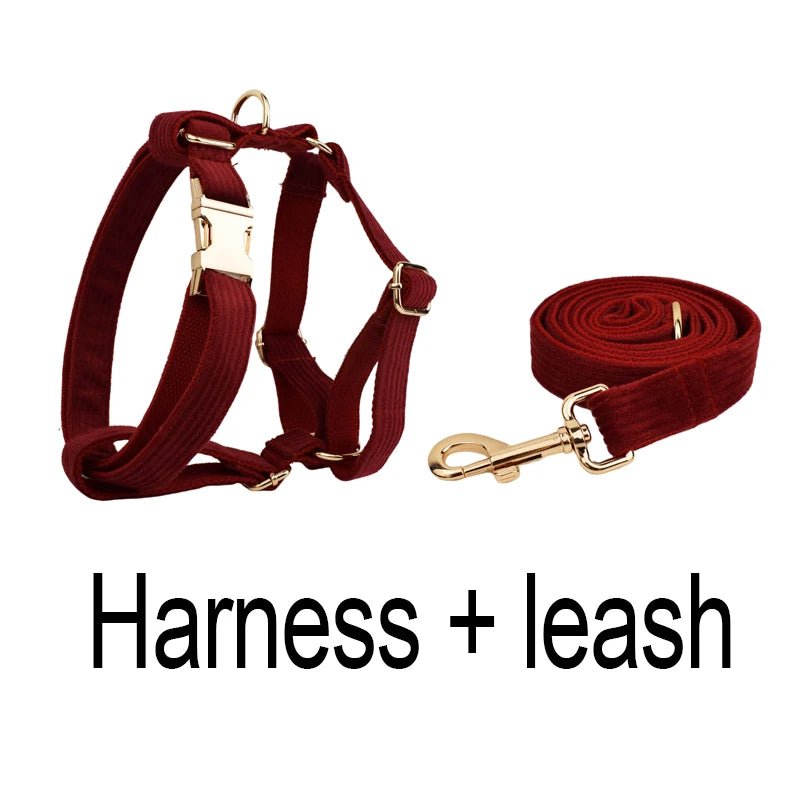 Luxury Corduroy Dog Collar Set Harness leash Multipack Corduroy Custom Logo Dog Collars Harness Leashes PetLiveliest