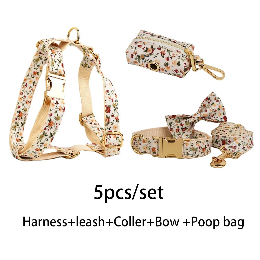 Luxury Dog Collar Set - Flower Design 5Pcs Set Multipack Dog Collar Harness Leash Set Luxury Personalized PetLiveliest