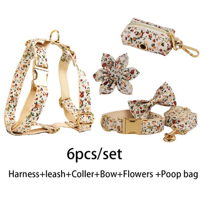 Luxury Dog Collar Set - Flower Design 6Pcs Set Multipack Dog Collar Harness Leash Set Luxury Personalized PetLiveliest