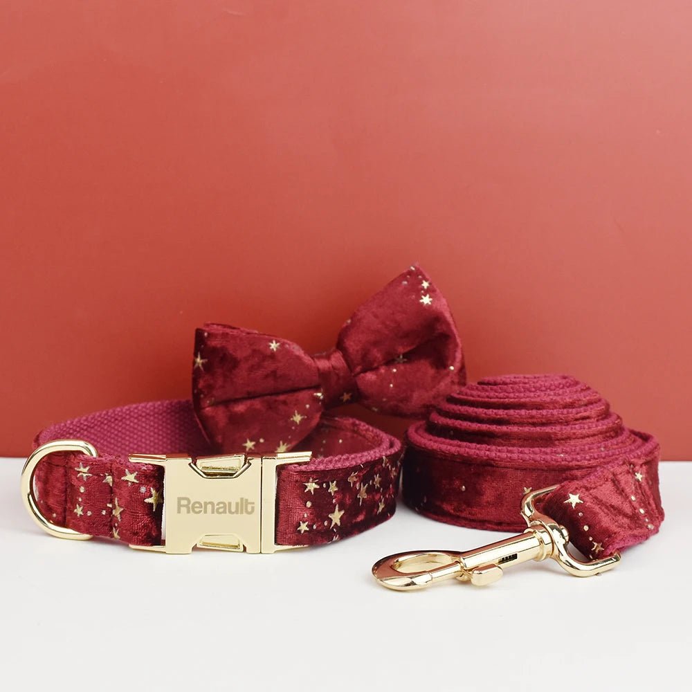 Luxury Dog Collar Set with Bow Tie Bow Collar Leash01 Multipack 可拆卸蝴蝶结 多样尺寸 字体选择 定制logo 金属配件 PetLiveliest