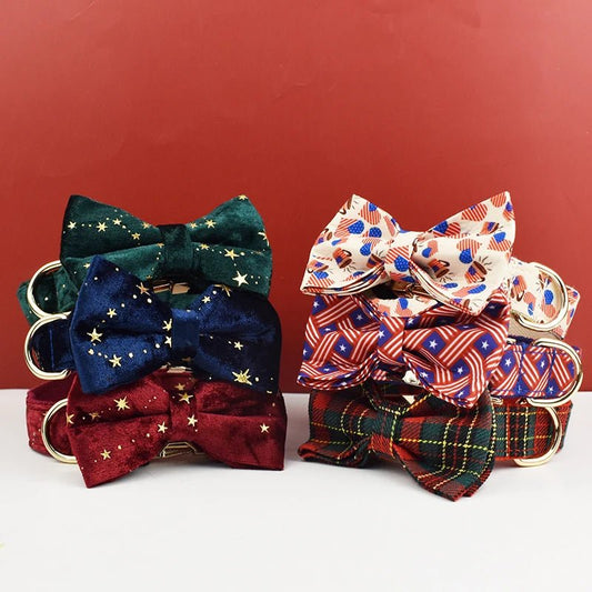 Luxury Dog Collar Set with Bow Tie Multipack 可拆卸蝴蝶结 多样尺寸 字体选择 定制logo 金属配件 PetLiveliest