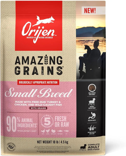 ORIJEN Amazing Grains™ Small Breed Dry Dog Food Recipe, 10lb 10lb Small Breed United States Dry Food 全天然 动物蛋白 小犬 谷物 高品质颗粒 ORIJEN