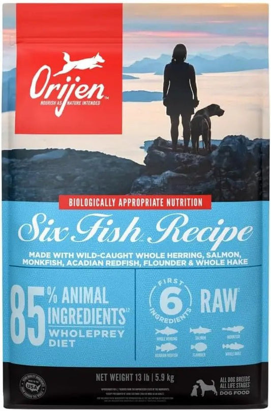 ORIJEN Six Fish Dry Dog Food, Grain Free and Chicken Free Dog Food, Fresh or Raw Ingredients, 13lb 208 Ounce Pack of 1 Six Fish United States Dry Food Fresh Ingredients Grain Free Omega3 ORIJEN Six Fish ORIJEN