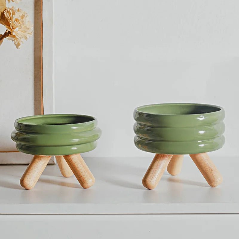 Pet Ceramic Bowl Set - Elevated Feeding Bowls green 1 and green 2 Bowls 宠物碗 宠物饲料器具 小型狗 小型猫 陶瓷碗 PetLiveliest