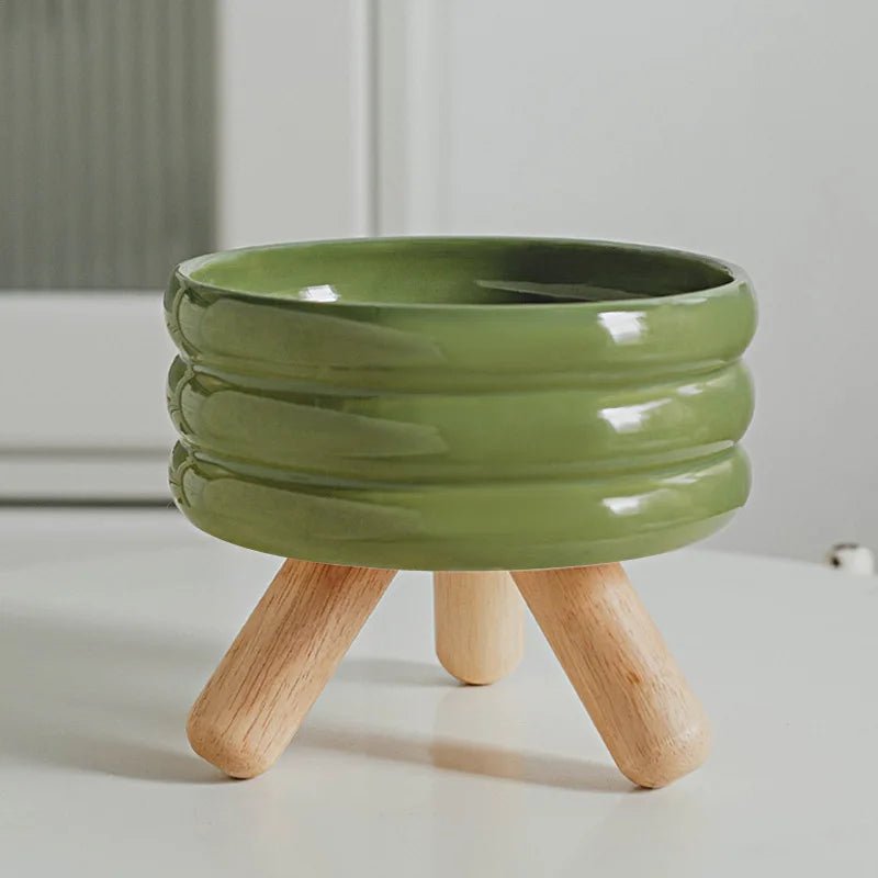 Pet Ceramic Bowl Set - Elevated Feeding Bowls green 2 with stand Bowls 宠物碗 宠物饲料器具 小型狗 小型猫 陶瓷碗 PetLiveliest