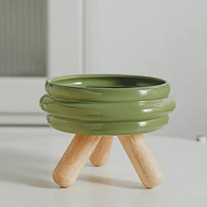 Pet Ceramic Bowl Set - Elevated Feeding Bowls green 1 with stand Bowls 宠物碗 宠物饲料器具 小型狗 小型猫 陶瓷碗 PetLiveliest