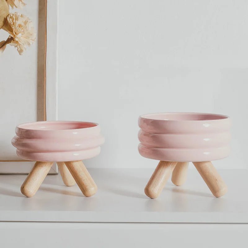 Pet Ceramic Bowl Set - Elevated Feeding Bowls pink 1 and pink 2 Bowls 宠物碗 宠物饲料器具 小型狗 小型猫 陶瓷碗 PetLiveliest