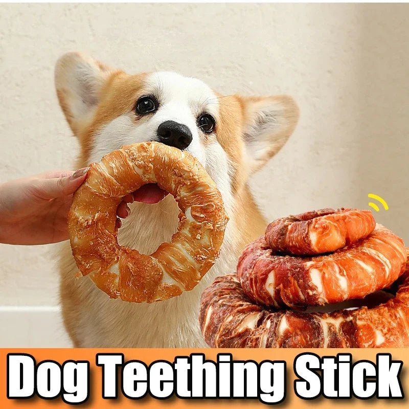 Pet Chew Toy Dental Cleaning Stick Fun Cowhide Chicken Duck Donut - PetLiveliest - PetLiveliest