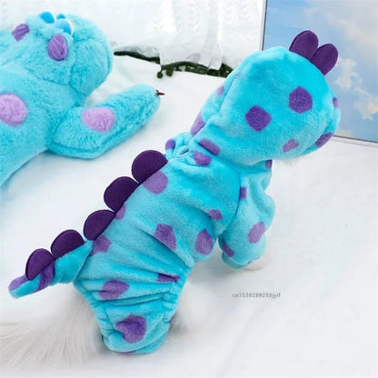 Pet Clothing Dog Cat Autumn and Winter Thickened Warm Blue Dinosaur Hooded Coat - PetLiveliest - PetLiveliest - 恐龙 - 暖和 - 秋冬