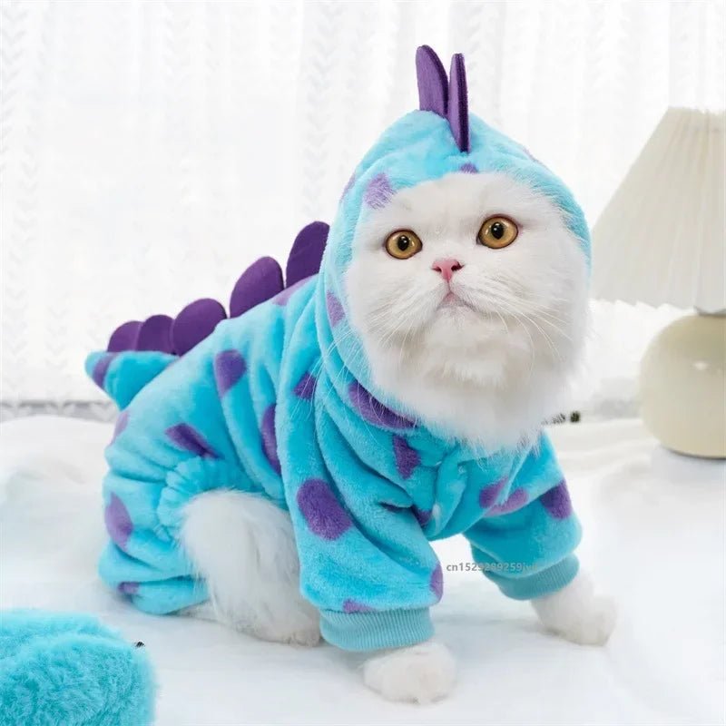 Pet Clothing Dog Cat Autumn and Winter Thickened Warm Blue Dinosaur Hooded Coat - PetLiveliest - PetLiveliest - 恐龙 - 暖和 - 秋冬