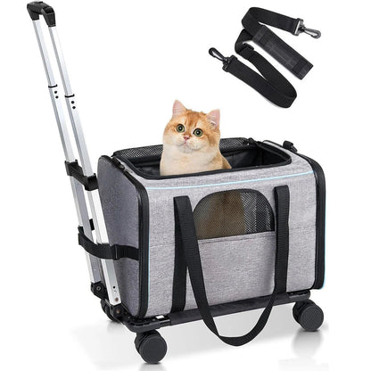 Pet Trolley Bag Detachable Rolling Carrier with Telescopic Handle and Shoulder Strap - PetLiveliest - PetLiveliest - Detachable - Portable - Rolling