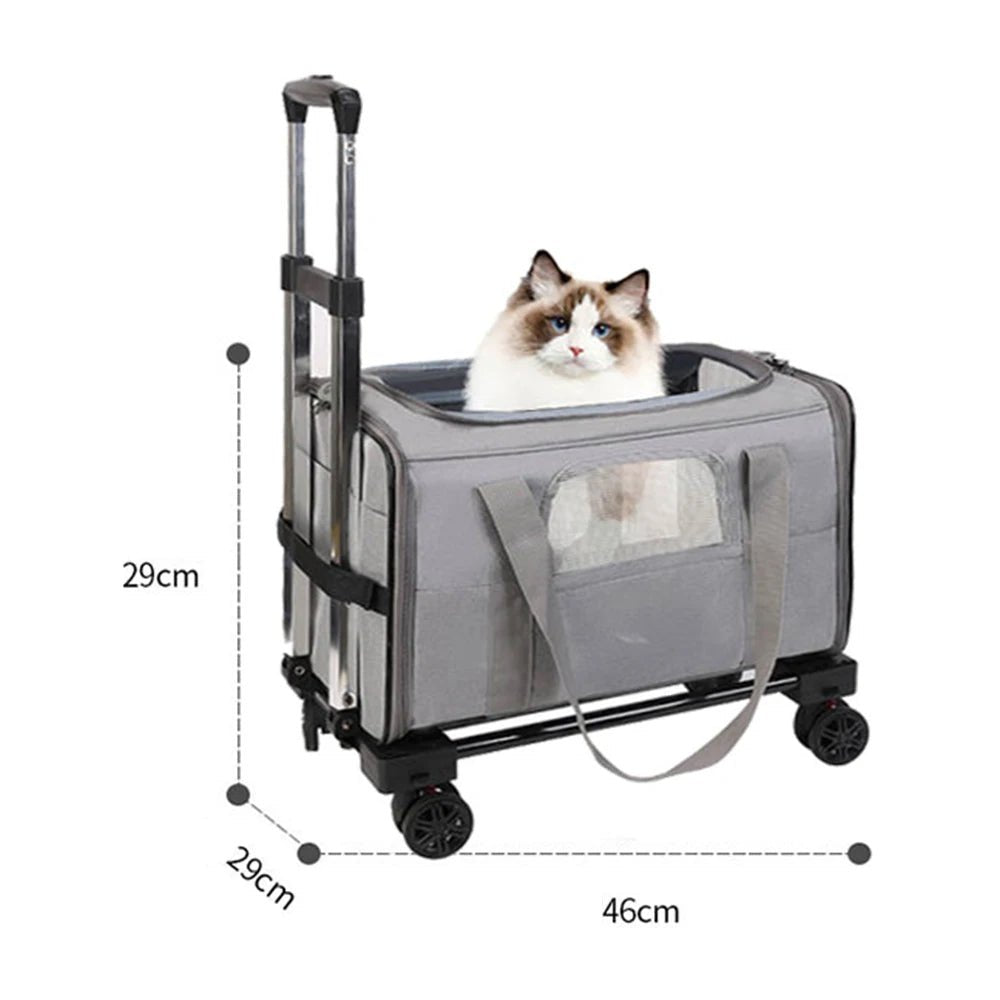 Pet Trolley Bag Detachable Rolling Carrier with Telescopic Handle and Shoulder Strap - PetLiveliest - PetLiveliest