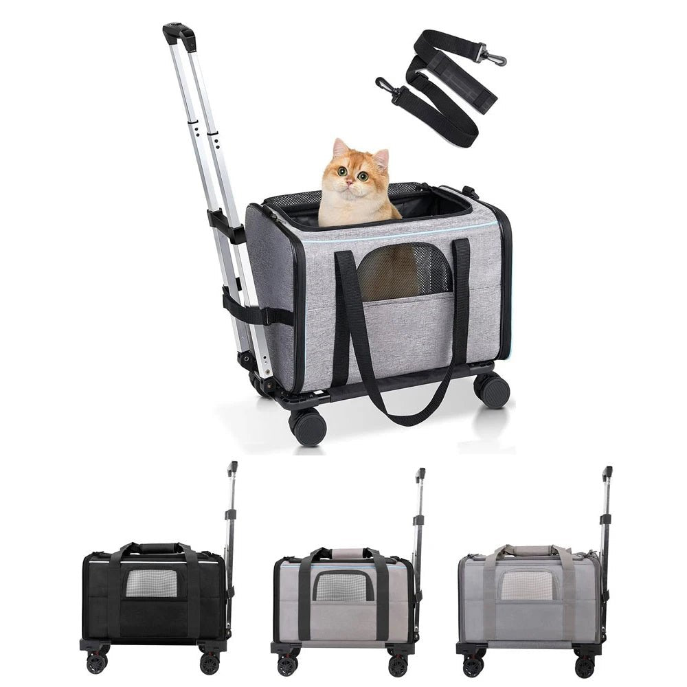 Pet Trolley Bag Detachable Rolling Carrier with Telescopic Handle and Shoulder Strap - PetLiveliest - PetLiveliest