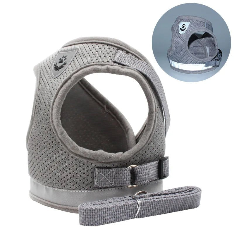 Premium Dog Harness & Leash Set for Small Dogs GRAY Harness & Leash Set 哈巴狗 法斗 犬用品 绳索套装 胸背带 PetLiveliest