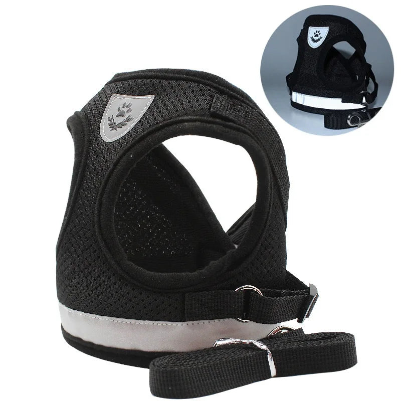 Premium Dog Harness & Leash Set for Small Dogs black Harness & Leash Set 哈巴狗 法斗 犬用品 绳索套装 胸背带 PetLiveliest