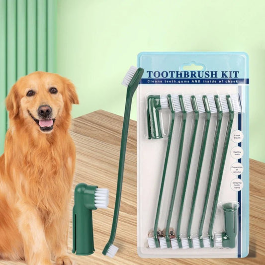 Premium Pet Toothbrush Set for Dogs & Cats Brushes & Combs Dark Green Double Head Finger Toothbrush Oral Cleaning Pet Safe PetLiveliest