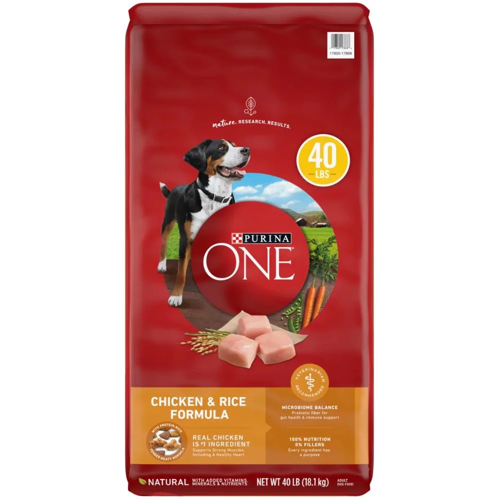 Purina ONE Natural Adult Chicken & Rice Formula Dry Dog Food, 40-lb bag Dry Food Antioxidant Chicken and Rice Formula Dry Dog Food High Protein Joint Health Purina