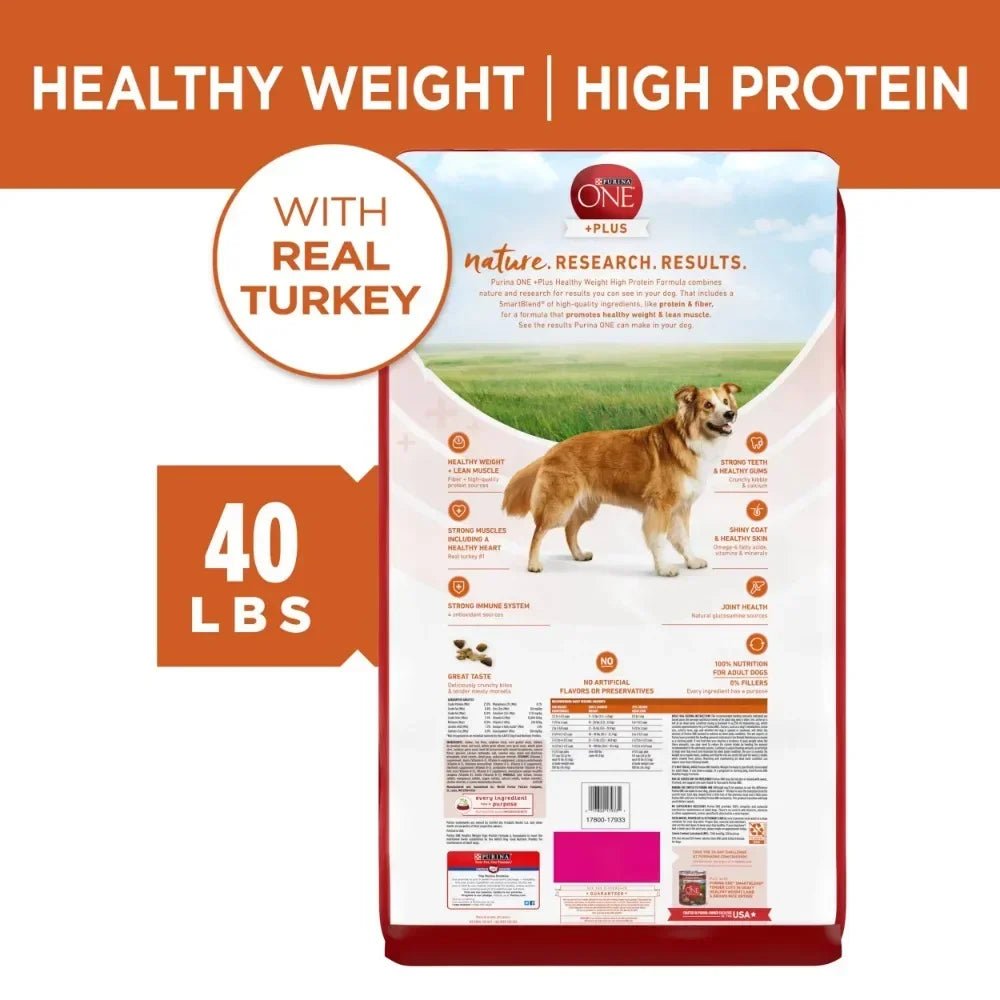 Purina ONE +Plus Adult High-Protein Healthy Weight Formula Turkey Formula Dry Dog Food, 40-lb bag Dry Food Dry Formula Free Shipping High Protein Turkey Ingredient Weight Management Purina